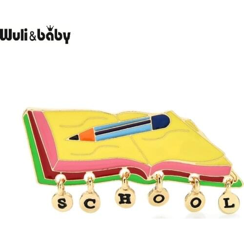 Wuli&baby Enamel Pencil Book Brooches For Women Men Word School Teacher Student Brooch Pins Gifts