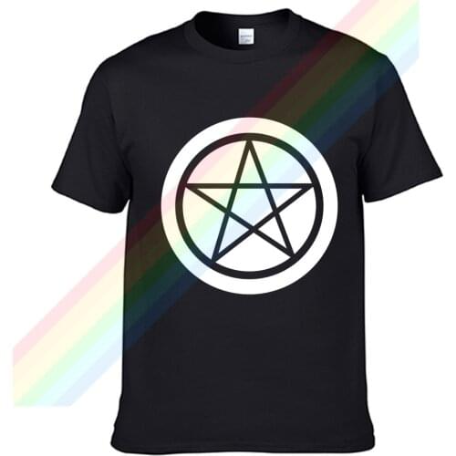 Satan Circle Pentagram White Logo Men Women Summer 100% Cotton Black Tees Male Newest Top Popular Normal Tee Shirts Unisex