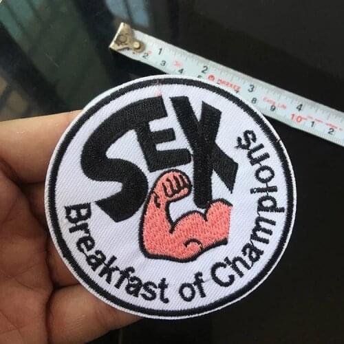 5 Pieces/lot 3" Round SEX Breakfast Champions Badge Patch Arm Muscle Biker Iron on Embroidered Applique DIY Decoration Stickers