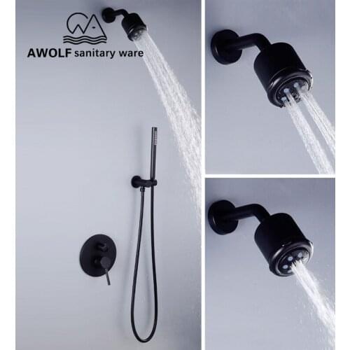 Bathroom Shower Set Wall Mounted 2-Function Mixer Top Shower Head Spray Solid Brass Matte Black Plated Shower Bath AH3031