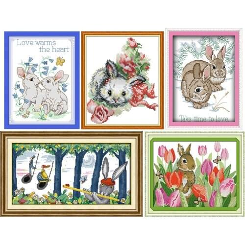 Rabbits in the woods counted cross stitch kits 11CT14CT animals printed pattern crafts dmc Chinese sewing needlework embroidery