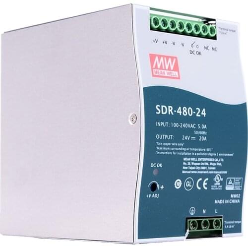 Original Mean Well SDR-480-24 meanwell DC 24V 20A 480W Single Output Industrial DIN Rail with PFC Function Power Supply