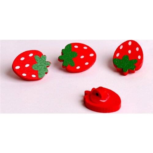 50pcs Red Berries Strawberry Buttons Wood 22*17mm Accessories For Sewing Clothing Children Sweaters Scrapbooking Crafts Supplies