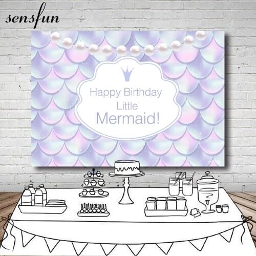 Sensfun Girls Little Mermaid Backgrounds For Photo Studio Purple Theme Pearls Happy Birthday Photography Backdrop 7x5ft Vinyl