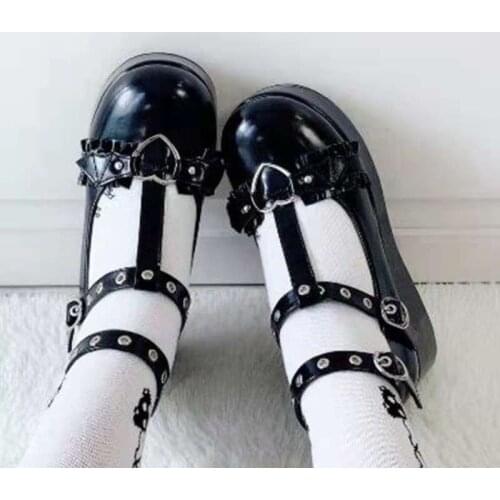 Platform Lolita Kawaii Pu Shoes Bowknot Demon Dark Goth Punk Devilian Little Bat Style Loli Cosplay High Heel 5.5cm