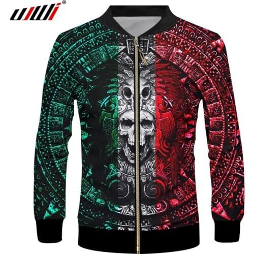 UJWI New Harajuku Mens Fashion Jacket 3d Print Skull Zip Jackets Coats Man Hip Hop Streetwear Punk Style Loose Outwears