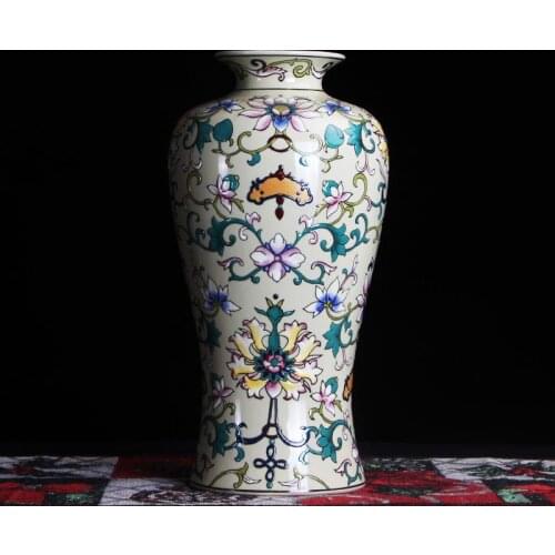 Pastel Hand-painted European New Chinese Style Lotus Lotus Vase Bottle Vase Ceramic Vase Modern Vestibule Antique Rack vase