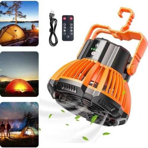 2 In 1 Camping Fan with Rechargeable Lantern Portable Outdoor Lighting Emergency Light Power Bank Function Hanging LED Tent Lamp