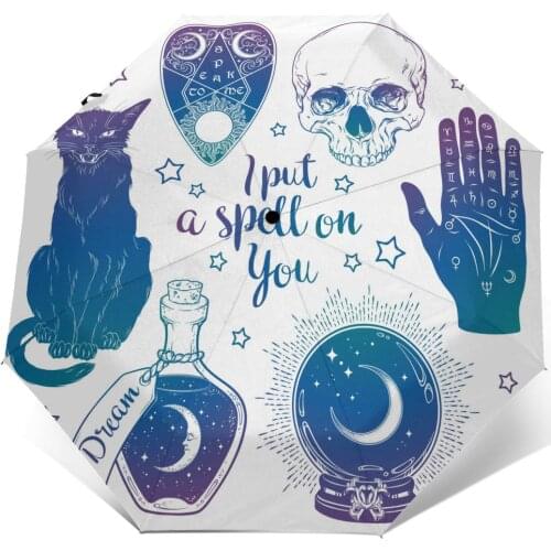 Wind Resistant Folding Automatic Women Auto Boho Chic Skull Palmistry Hand Crystal Ball Windproof Umbrellas Rain For Men Parasol