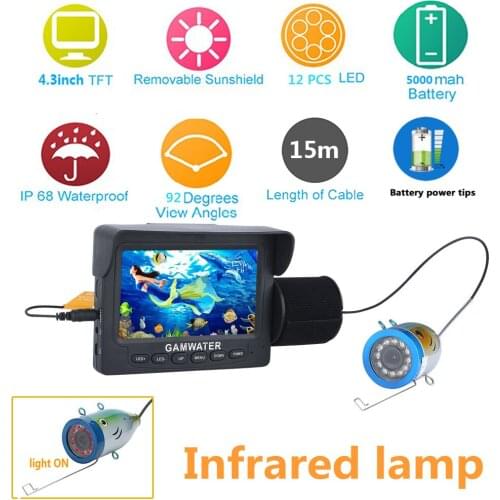 4.3" Inch 1000tvl Underwater Fishing Video Camera Kit 12 PCS IR Lights Video Fish Finder Lake Under Water fish cam