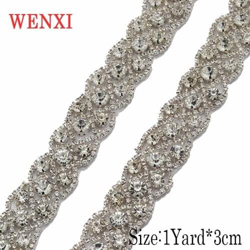 WENXI 10YARDS Wholesale Accessory Bridal Sash Rose Gold Crystal Rhinestones Applique Trim Iron On For Wedding Dress WX925