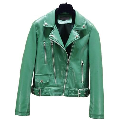 Female Korean Short Washed PU leather Jackets New Autumn Winter Leather Jacket Motorcycle Jackets Womens Bomber Jackets Trend
