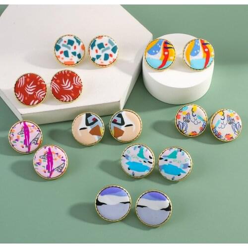 AENSOA Fashion Graffiti Round Polymer Clay Stud Earrings For Women Colorful Cute Geometric Circe Earring Jewelry Gift Wholesale