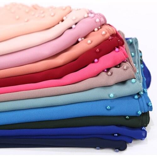 Women bubble chiffon scarf plain shawls hijab muslim scarf pearl scarf Big Solider Color Hijab Scarf 180*75cm