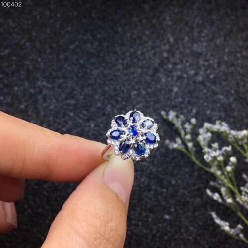 Natural blue sapphire gem Ring Natural gemstone ring S925 silver Luxurious big Flower Sun flower women girl gift party Jewelry