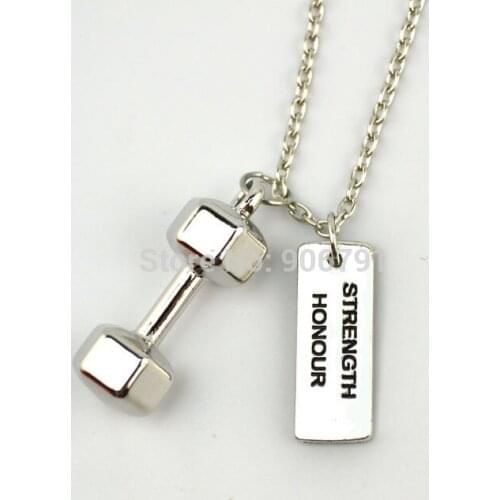 10pcs a lot sport dumbbell and rectangular strength honour charms Necklace,Fitness Weightlifting Gym necklace
