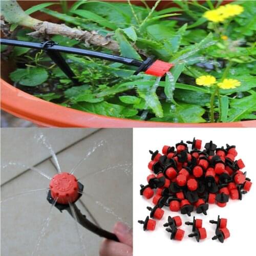 100Pcs Micro Irrigation Sprinklers Adjustable Emitters Stake Water Dripper for Garden Plant Watering System Accessories Supplies