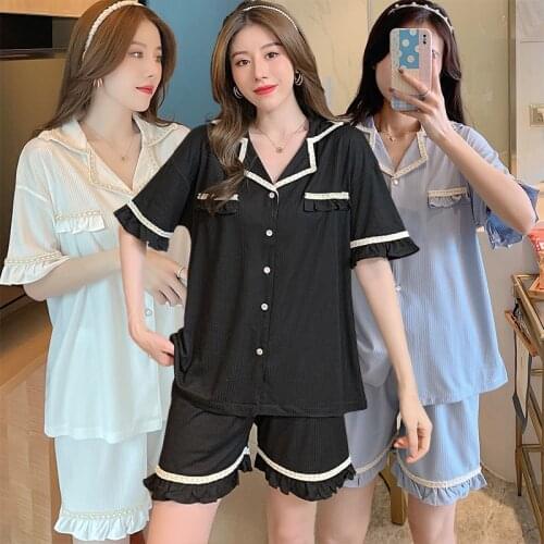 2020 Summer Cotton Short Sleeve Pajama Sets for Women Shorts Sleepwear Suit Pyjama Loungewear Homewear Pijama Mujer Home Clothes