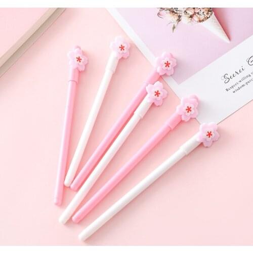 50PCS Korean Stationery Pink Petal Gel Pens Cartoon Student Writing Tool Black Signature Pen 0.5mm Office Accessories