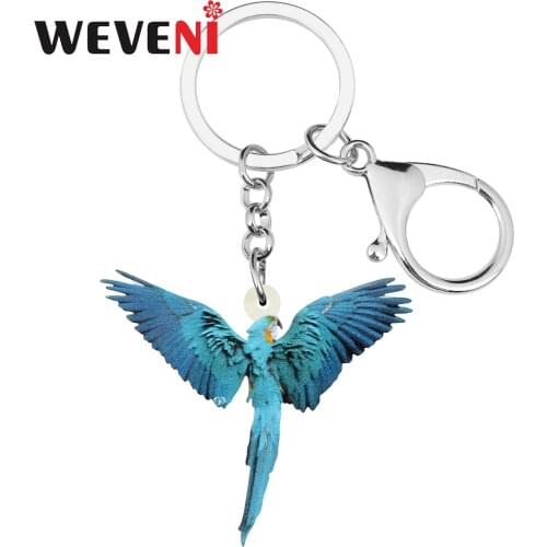 WEVENI Acrylic Flying Macaw Parrot Keychains Keyring Bird Animal Key Chain Jewelry For Women Girls Kid Cahrm Gift Bag Accessory