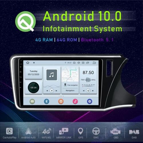 JSTMAX 10.2" Android 10.0 Car GPS Player For Honda City RHD GPS 2015 2016 2017 Right driver Car Auto Stereo Multimedia