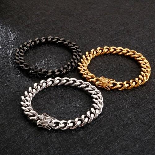 11mm Width Thick Cuban Miami Chain Bracelet Black Stainless Steel Bracelet Men Trendy Men Bracelets 2020 Friendship Jewelry Male