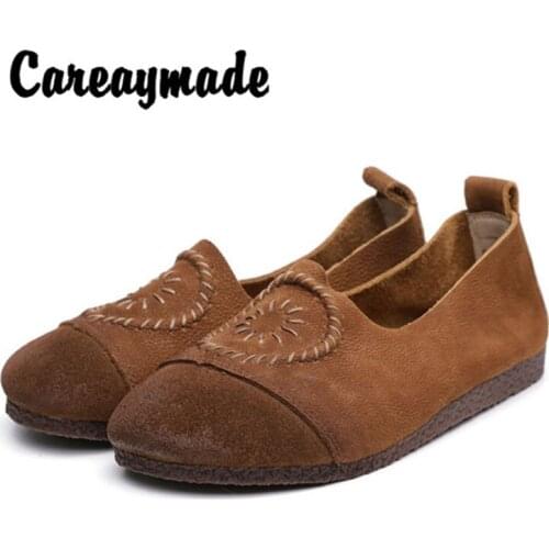 Careaymade-Spring Womens shoes with low heels and soft soles made of shallow mouth cow leather,handmade artistic single shoes