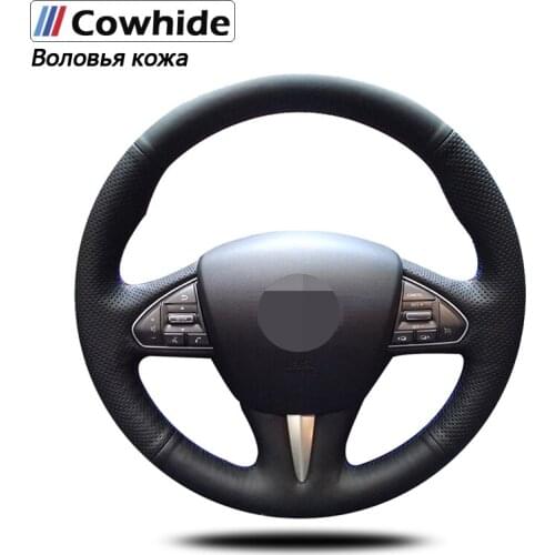 Handsewing Black Genuine Leather Steering Wheel Covers For Infiniti Q50 2014 2015 2016 2017 QX50 2015 2016 2017