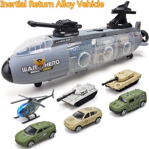 Kid Alloy ABS Inertial Return Model Simulation Vehicle Warship Submarine Tank Helicopter Diecasting Birthday Gift Racing Toy Set