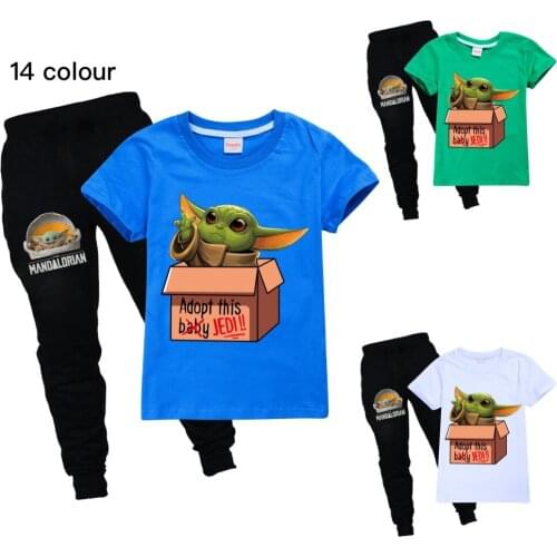Disney Children Girls Clothing Mandalorian Baby Yoda Shorts Tshirt+ Pants Sport Suit Kids Cartoon Short Sleeve T Shirt Clothes