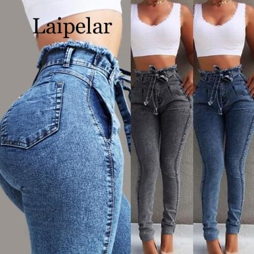 Laipelar High Waist Jeans Women Streetwear Bandage Denim Plus Size Jeans Femme Pencil Pants Skinny Jeans Woman
