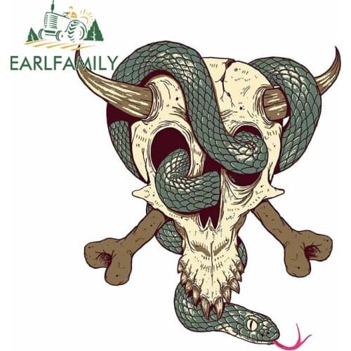 EARLFAMILY 13cm x 11cm for Old Skull and Snake Car Sticker Vinyl Scratch-proof Window Trunk Race Car Personality JDM Decal