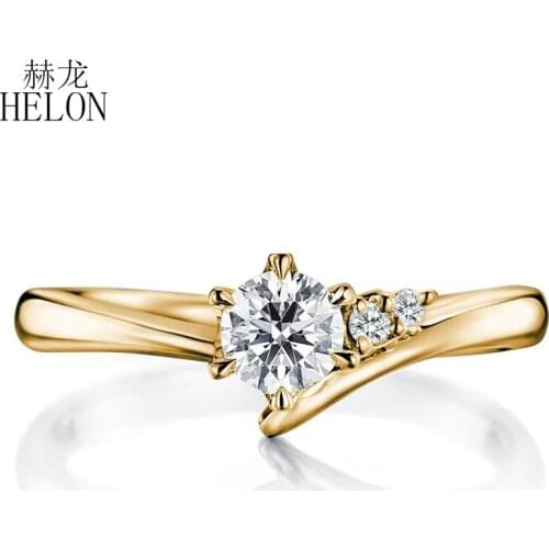 HELON Moissanite Ring Solid 10k Yellow /White/Rose Gold VVS/DEF Round 3.5mm Lab Grown Moissanite Diamond Engagement Wedding Ring