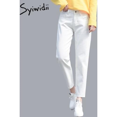 Syiwidii Cotton White Ripped High Waist Jeans for Women Harem Mom Sky Blue Pants Black FASHION Beige 2021 Fall Denim Joggers New