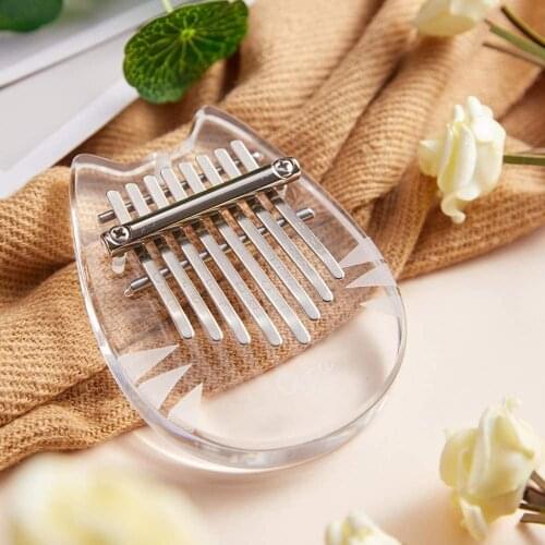 8 Key Kalimba Mini Portable Thumb Piano Finger Percussion Keyboard Pocket Musical Instrument with Random Color Necklace Acrylic