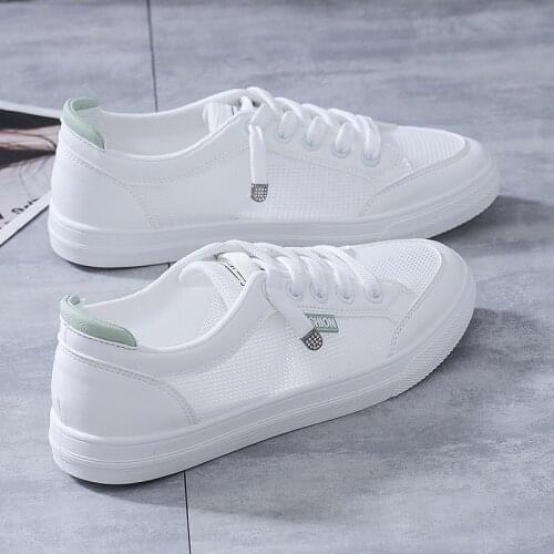 Womens Vulcanize Shoes Casual Sneakers Spring Summer Breathable Flats Solid Color Mesh Shoes Fashion White Shoes Flat Sneakersf