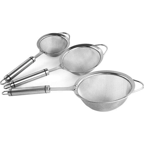 KITCHEN STAINLESS STEEL SET 3-PIECE with SUPPORT and HOOKS Fine Sieve Set Dishwasher Suitable Strainer Kitchen