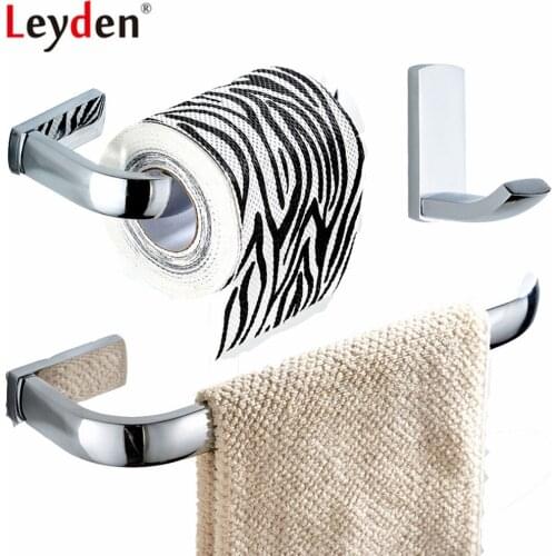 Leyden 3pcs Chrome Brass Towel Ring Holder Toilet Paper Holder Tissue Holder Clothes Towel Hook Bathroom Accessories Set