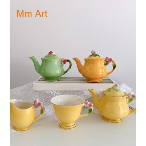 Cute Enamel Hand-Painted Three-Dimensional Rose Ceramic Pot Cup Milk Pot Teapot