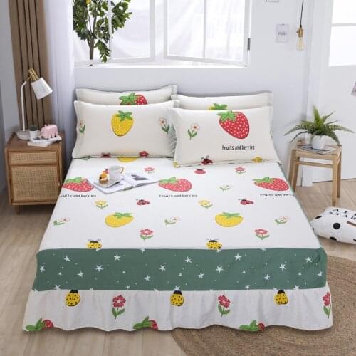 Fashion Cotton Fitted Sheet Cover Cartoons Bedspread Bedroom Bed Cover Skirt Decoration Non-slip Mattress Skirt