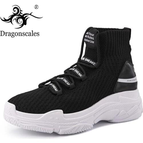Shoes Men Height Increasing Socks Ankle Boots knitting Fabric Lace-up Ladies Flat Botas Shark Summer Breathable Mesh Casual Shoe