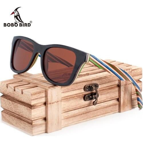 BOBO BIRD Brand 100% Nature Wooden Color Stripe Frame Sunglasses Women Man Polarized Steampunk Sun Glasses Dropshipping OEM