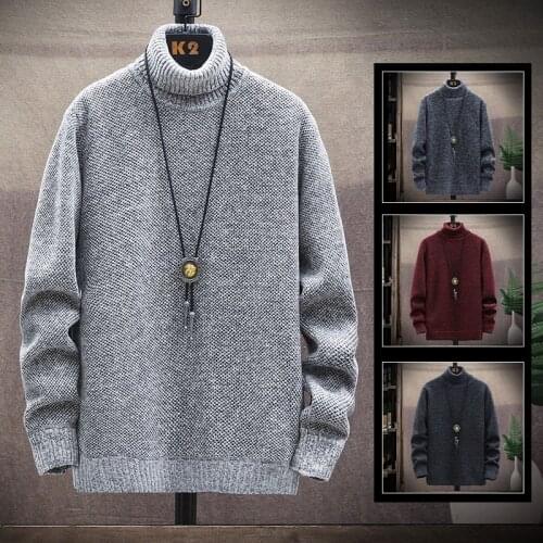 Mens pullover winter high neck warm casual sweater bottom shirt spring autumn all-match jacket high quality mens wear