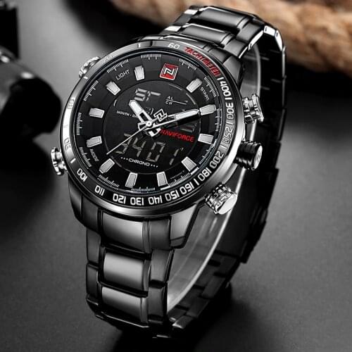 NAVIFORCE Luxury Brand Men LED Quartz Watch Mens Steel Military Sport Watches Male Date Digital Analog Clock Relogio Masculino