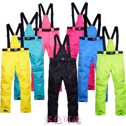 New Winter Thick Warm Skiing Pants Men Women Lovers Windproof Waterproof Suspender Pants Snow Snowboard Trousers Plus Size