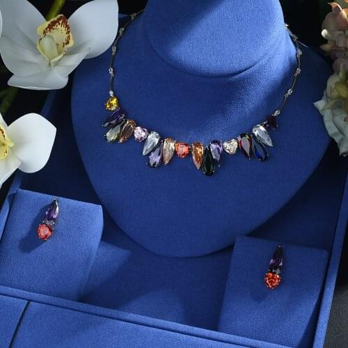 Be 8 New Arrival Womens Zircon Pendent Multicolor Chain Necklace Earrings Dinner Jewelry Set Popular Leader' Choice Gift S468