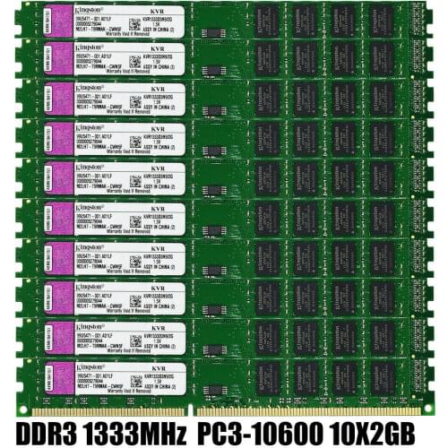 New 10 X 2GB DDR3 1333MHZ RAM DIMM PC3-10600 Memory RAM Non-ECC Unbuffered Intel and AMD compatible