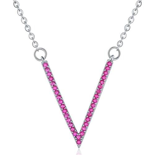 YJGS Fashion Women Alphabet V Geometric Zircon Pendant Necklaces Personalization Necklace Silver Color O Chain Victory Necklace