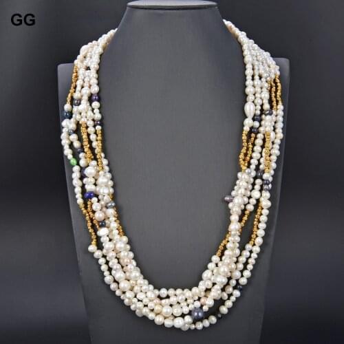 GG Jewelry 6Strands 21''-23'' White Black Mix-Color Pearl Necklace