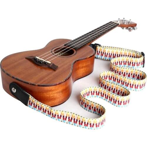 Ethnic Style Guitar Ukulele Strap Adjustable Braided Rainbow Webbing Guitar Belt Sling Instrument Belt with PU Leather End 130cm